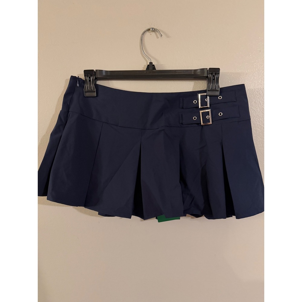 Halara Navy Blue Pleated Mini Tennis Skort Double Buckle Athletic Skirt Medium